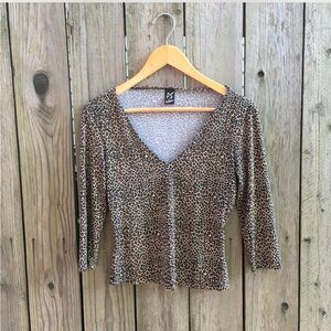 90s slinky leopard print top